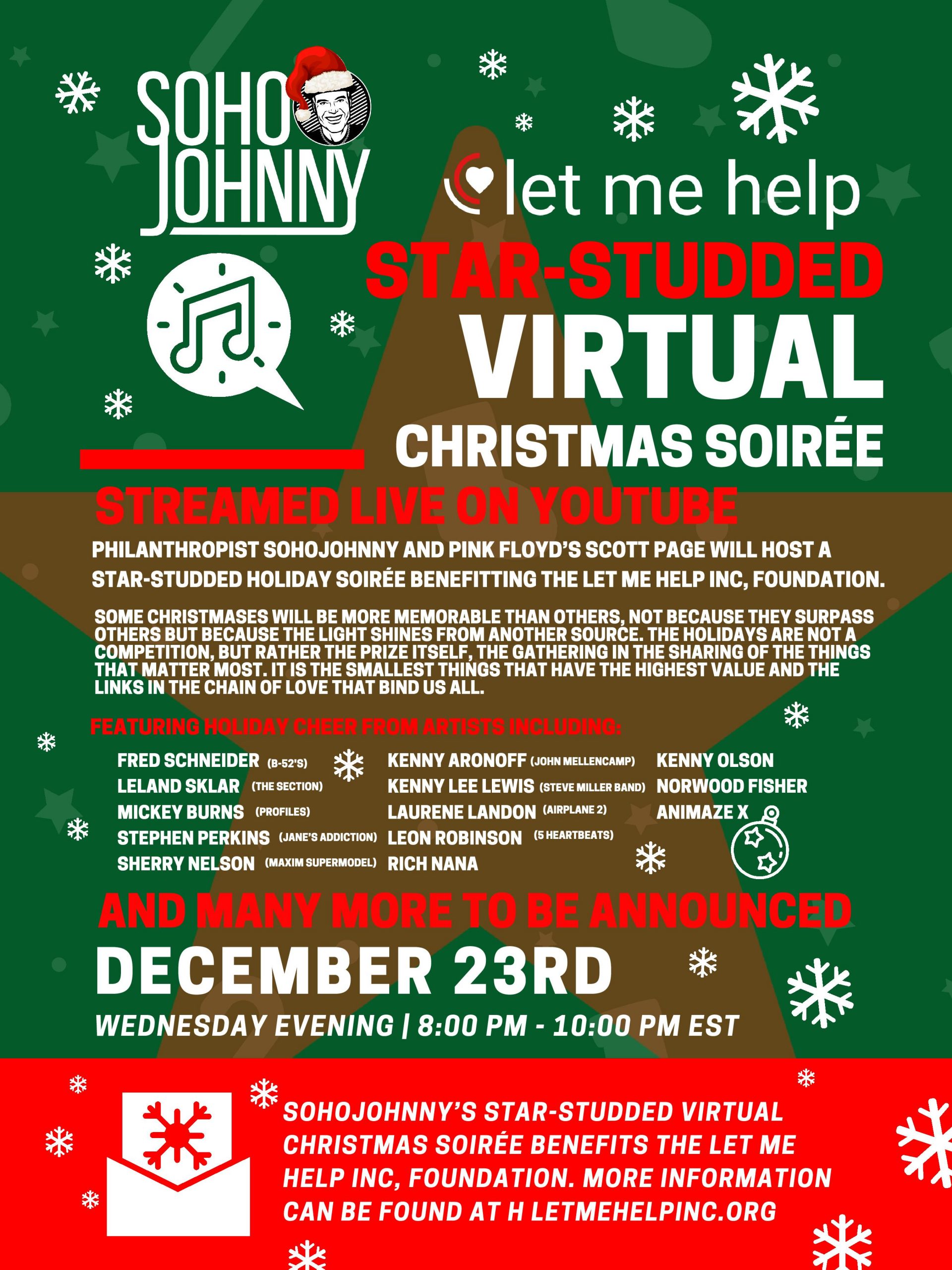 SohoJohnny’s Star-Studded Virtual Christmas Soirée 12/23/20 8-10 pm EST LIVE On YouTube