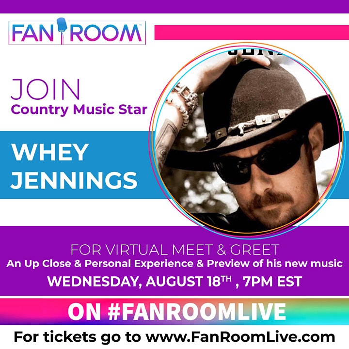 Meet Country Music Superstar Whey Jennings On FanRoom Live Wednesday, August 18th, 7 PM EST